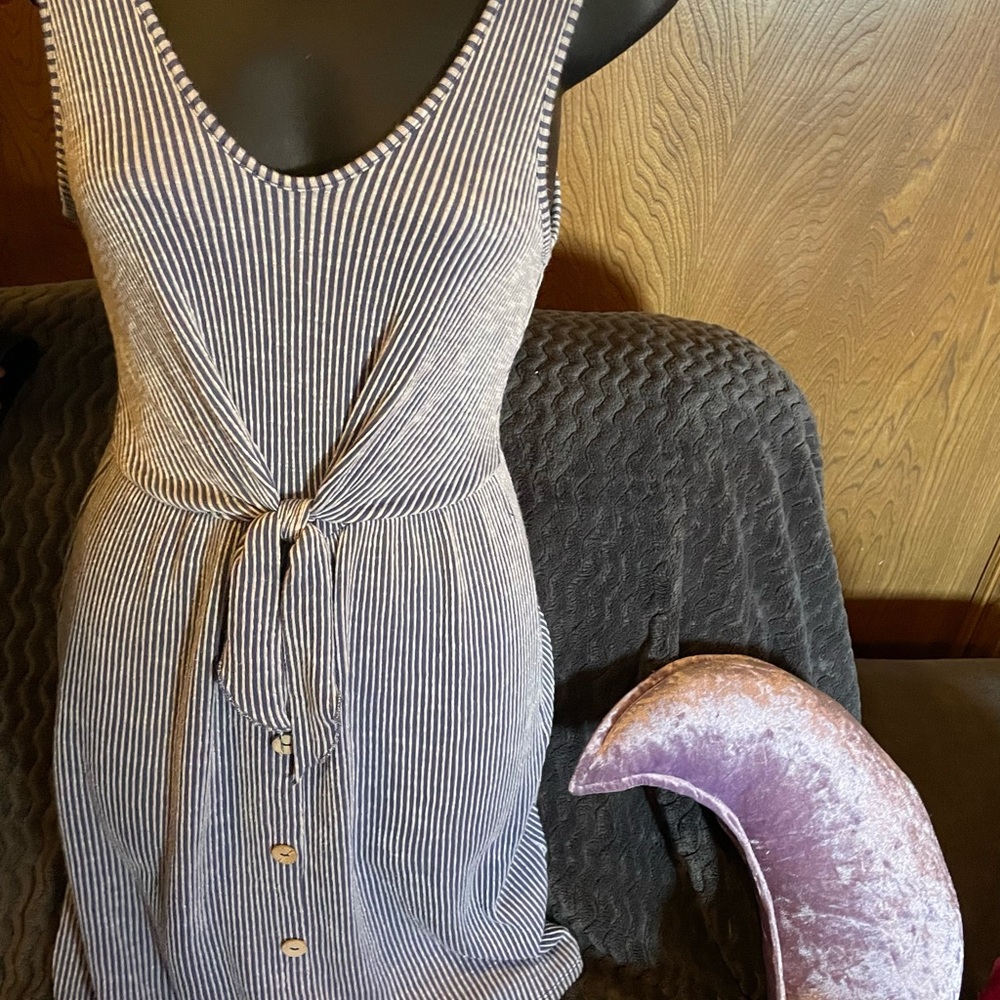 Blue Striped Dress with Tie Front